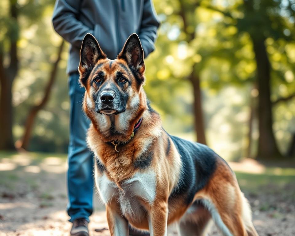 dog protecting owner